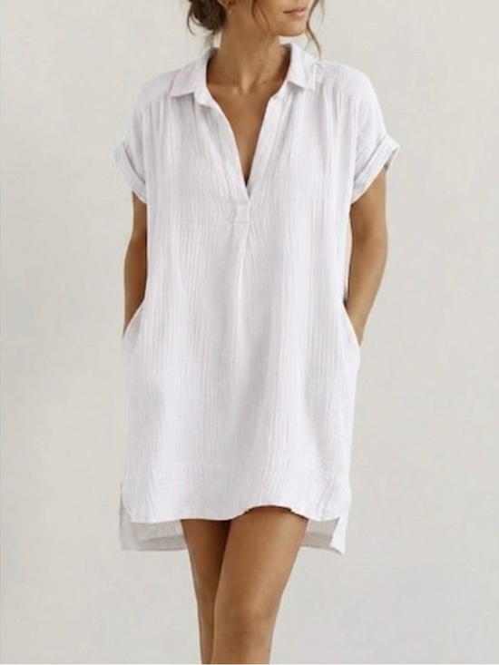 J. Crew Dresses & Skirts - J. Crew V-neck Short Sleeve Soft Gauze Cotton Shirt Dress White Pockets Medium